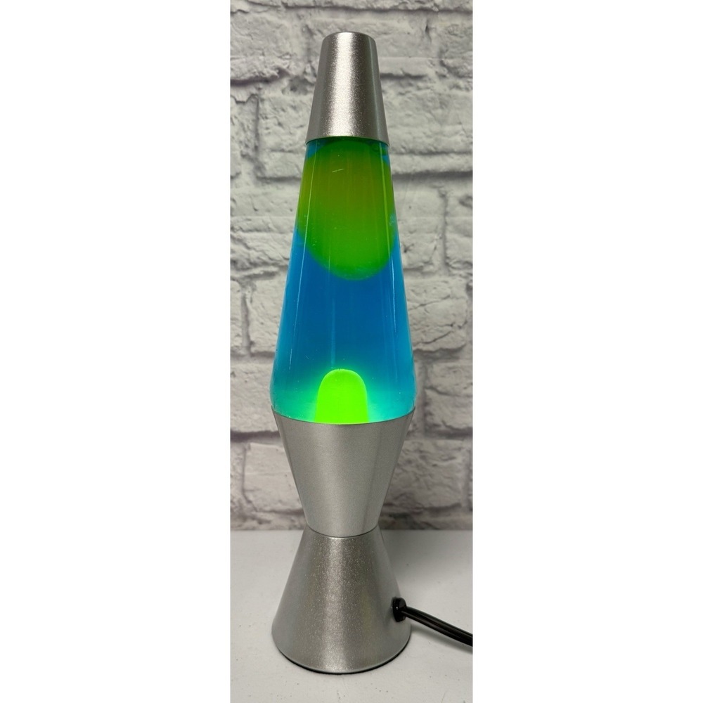 14" Large Lava Lamp Green Wax / Blue Fluid Touch Control